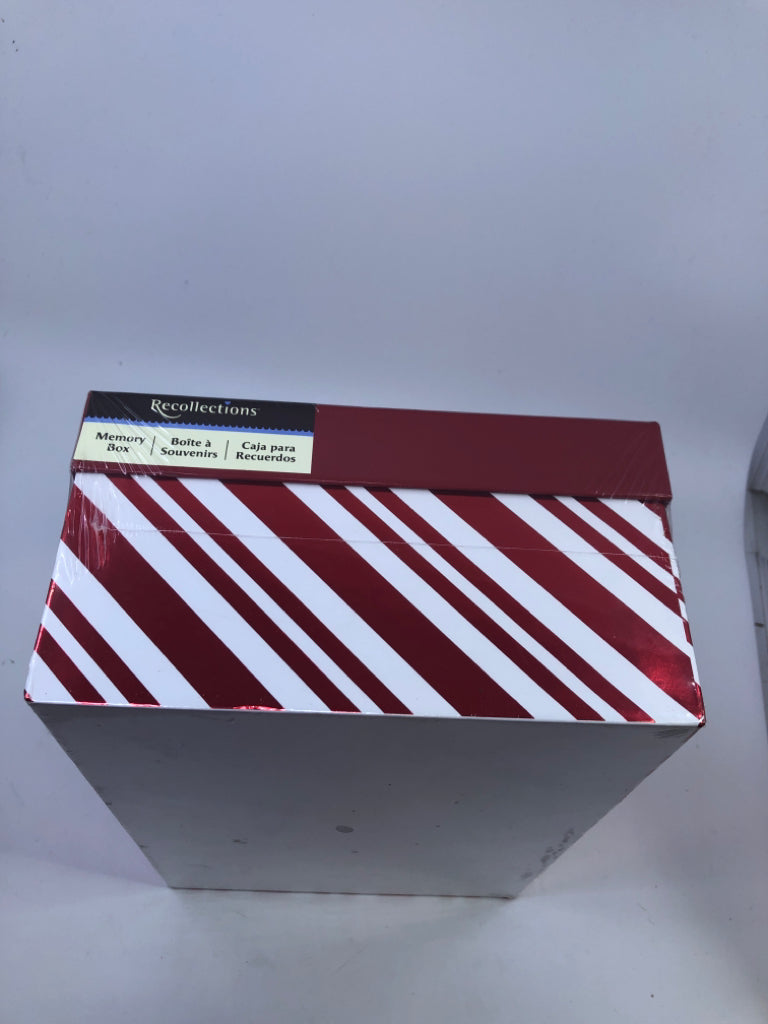 NIP WHITE/RED STRIPED RECTANGLE STORAGE BOX.