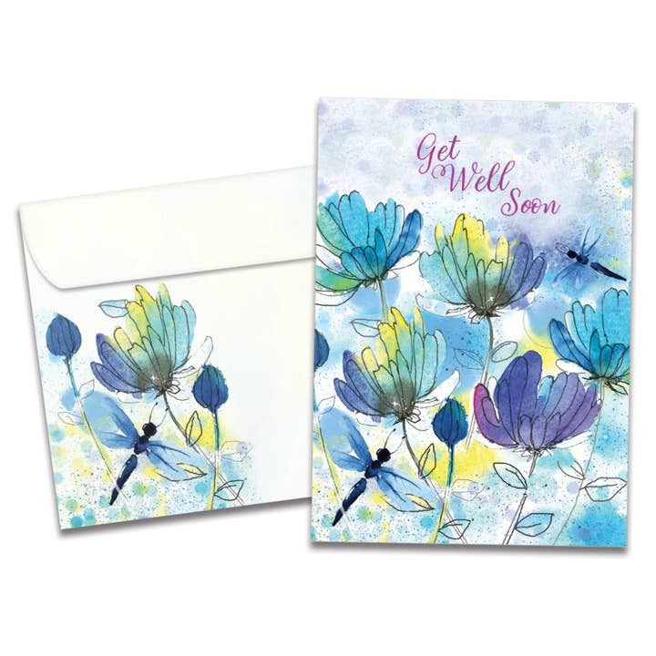 Blue Floral Dragonflies, Get Well Card