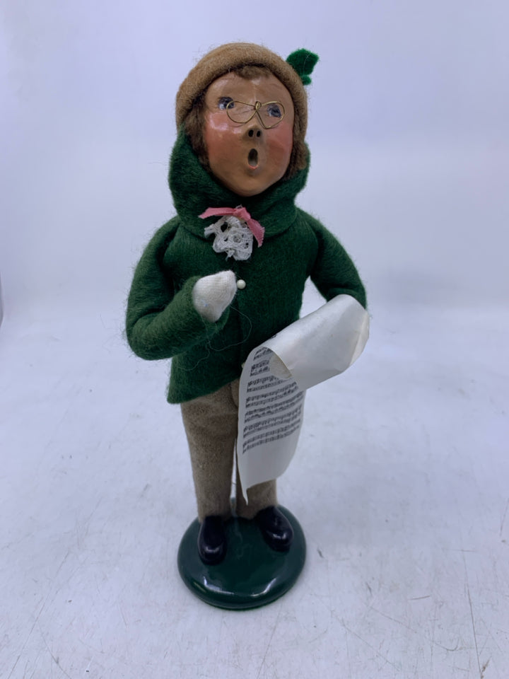 BOY CAROLER W/ GLASSES MUISC NOTES PINK BOW TIE 1992 BYERS' CHOICE.