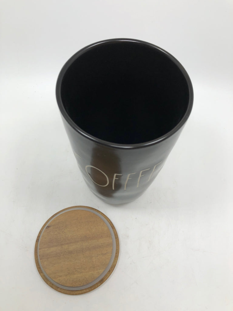 RAE DUNN BLACK COFFEE CANISTER.
