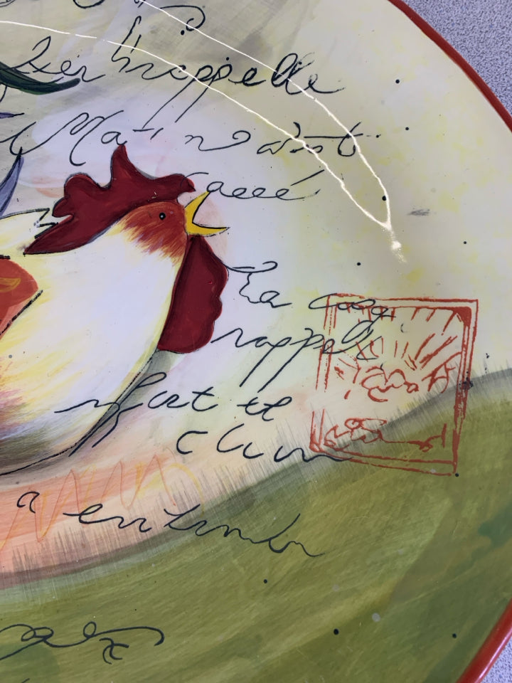 COLORFUL ROOSTER PLATTER W/RED BORDER- SUSAN WINGETS.