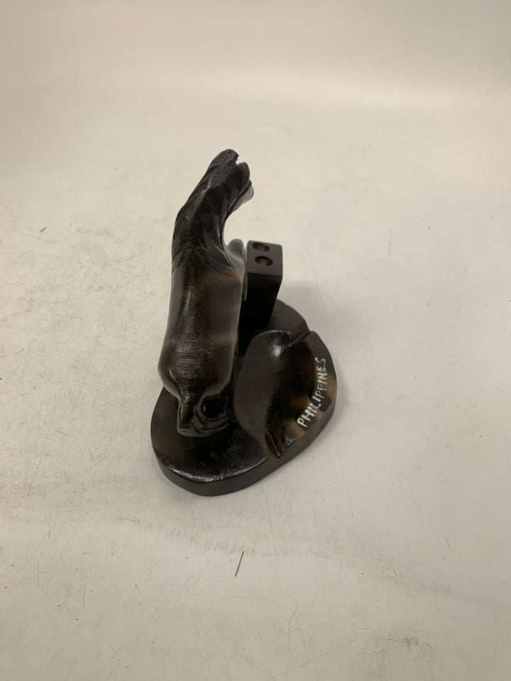 WOOD CARVED HORSE PHILIPPINES ASHTRAY.