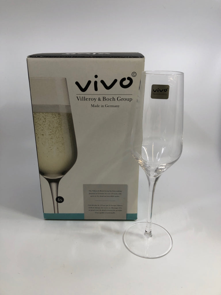 4PC VIVO CHAMPAGNE GLASSES IN BOX.