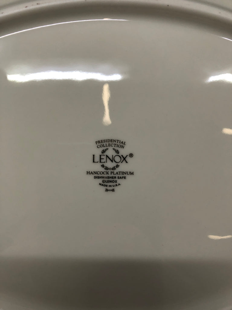 LENOX HANCOCK PLATINUM OVAL PLATTER W/SILVER RIM.