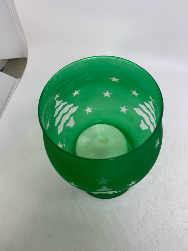 GREEN FROSTED GLASS PFALTZGRAFF FLOATING CANDLE HOLDER.