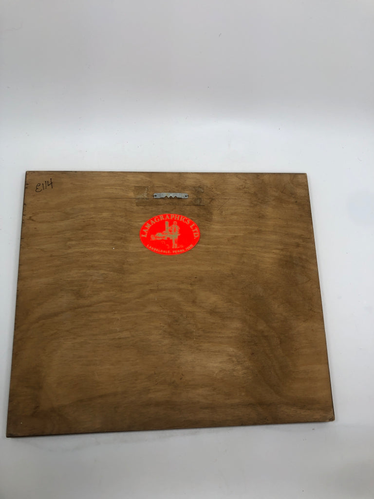 VTG WAGON IMAGE ON WOOD PLAQUE.