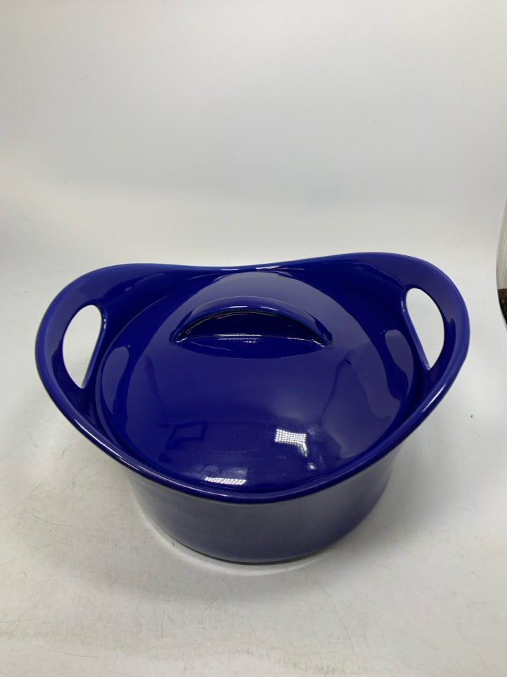 CIRCLE COBALT BLUE COVER DISH W/ HANDLES.