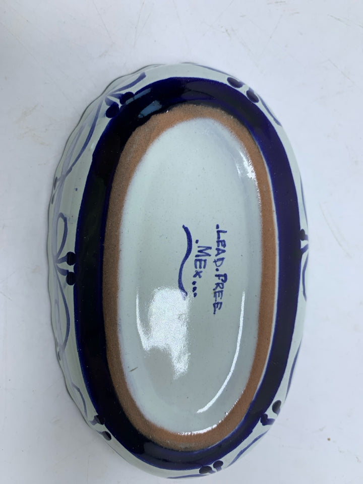 WHITE OVAL CERAMIC TRAY W/ COLORFUL FLOWER GOLD EDGE.