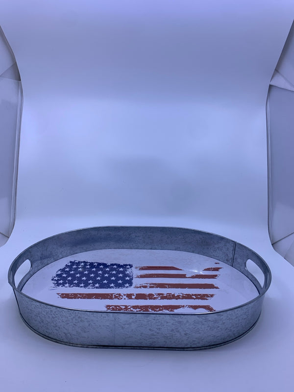 GALVANIZED WITH FLAG SERVING TRAY.