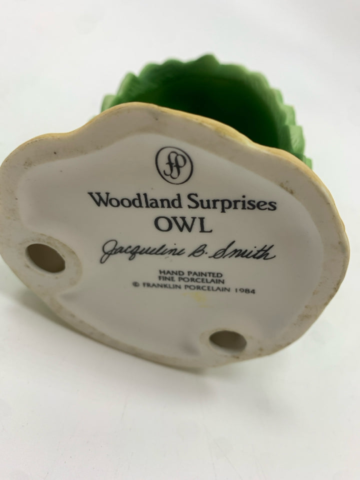 2PC WOODLAND SURPRISES OWL FRANKLIN PORCELAIN FIGURINE.