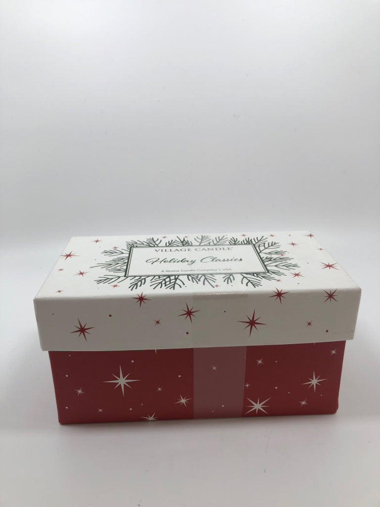 NIB 2 VILLAGE CANDLE BOX SET-BALSAM FIR, CLEMENTINE EVERGREEN.