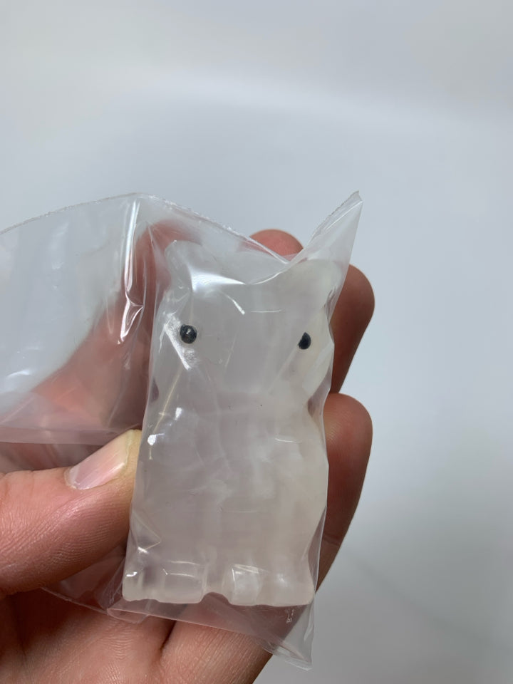 STONE CARVED CLEAR OWL IN BAG.