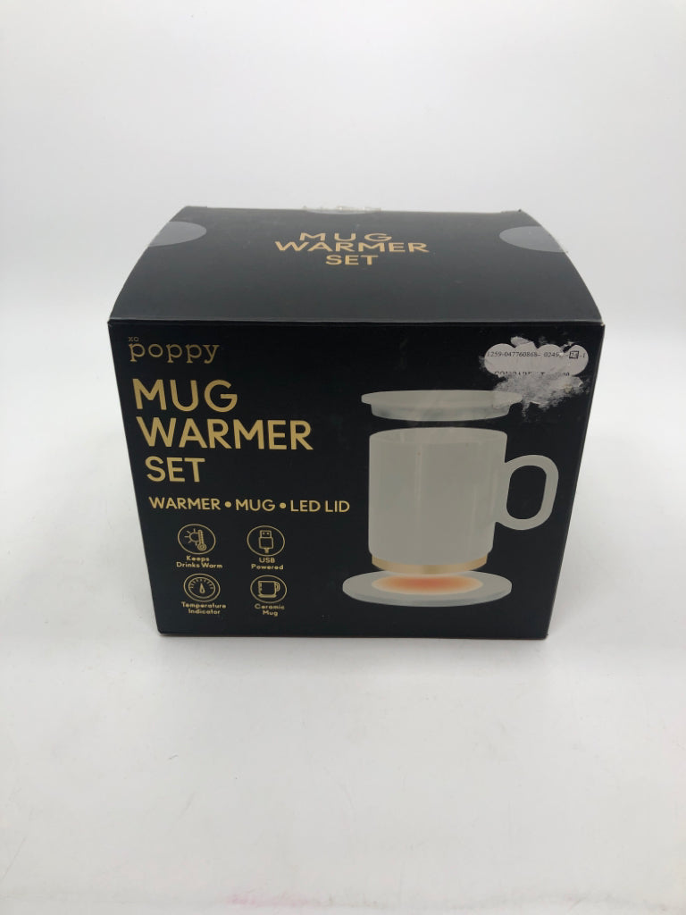 NIB POPPY MUG WARMER SET.