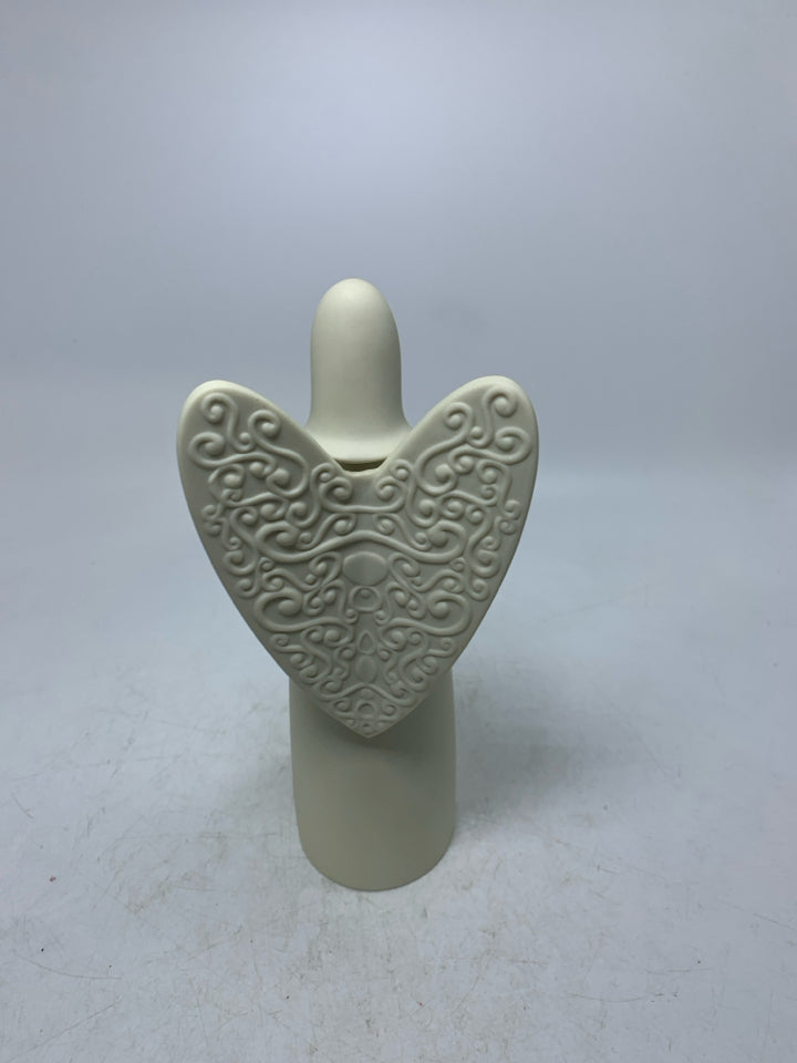PORCELAIN ANGEL W/ SCROLL DETAIL VOTIVE CANDEL HOLDER.