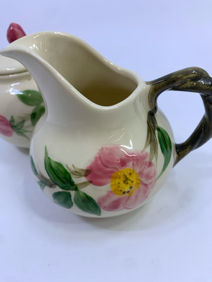 VTG PINK FLOWER CREAM & SUGAR SET FRANCISCAN.