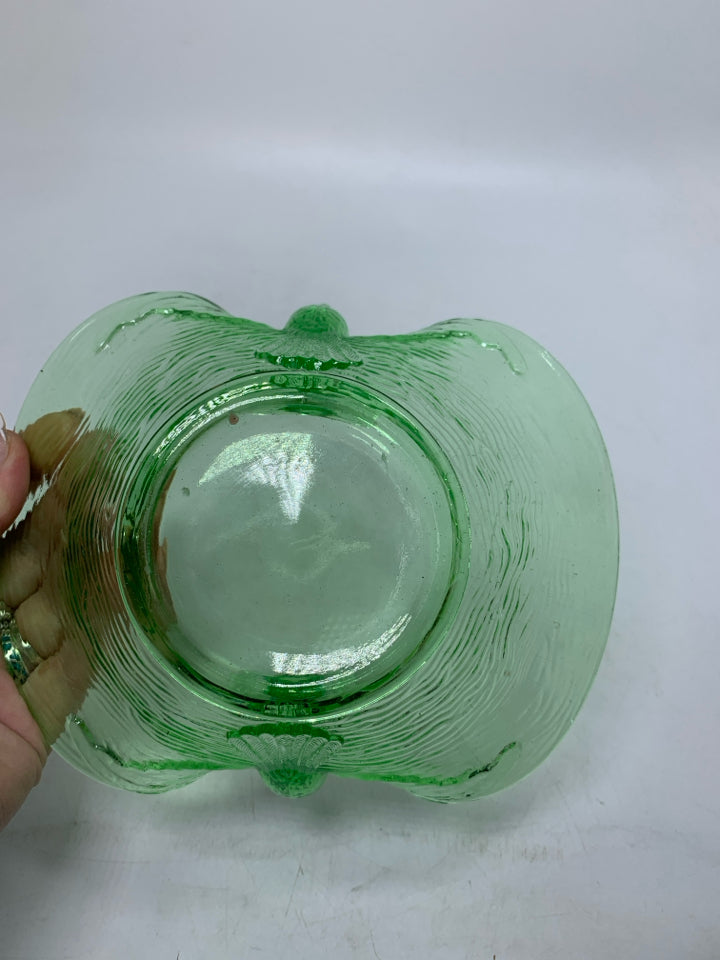 VTG DEPRESSION GLASS BIRD HANDLES BOWL.