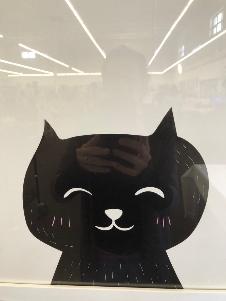 BLACK CAT IN WHITE FRAME WALL ART.