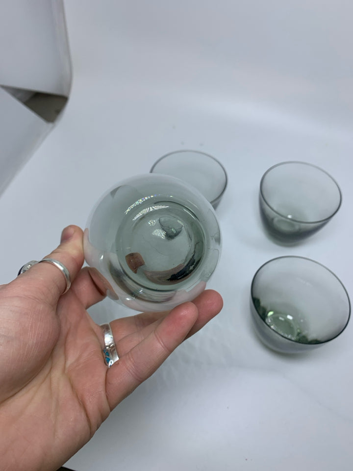 4 THIN SMOKEY HEAVY BOTTOM GLASSES.
