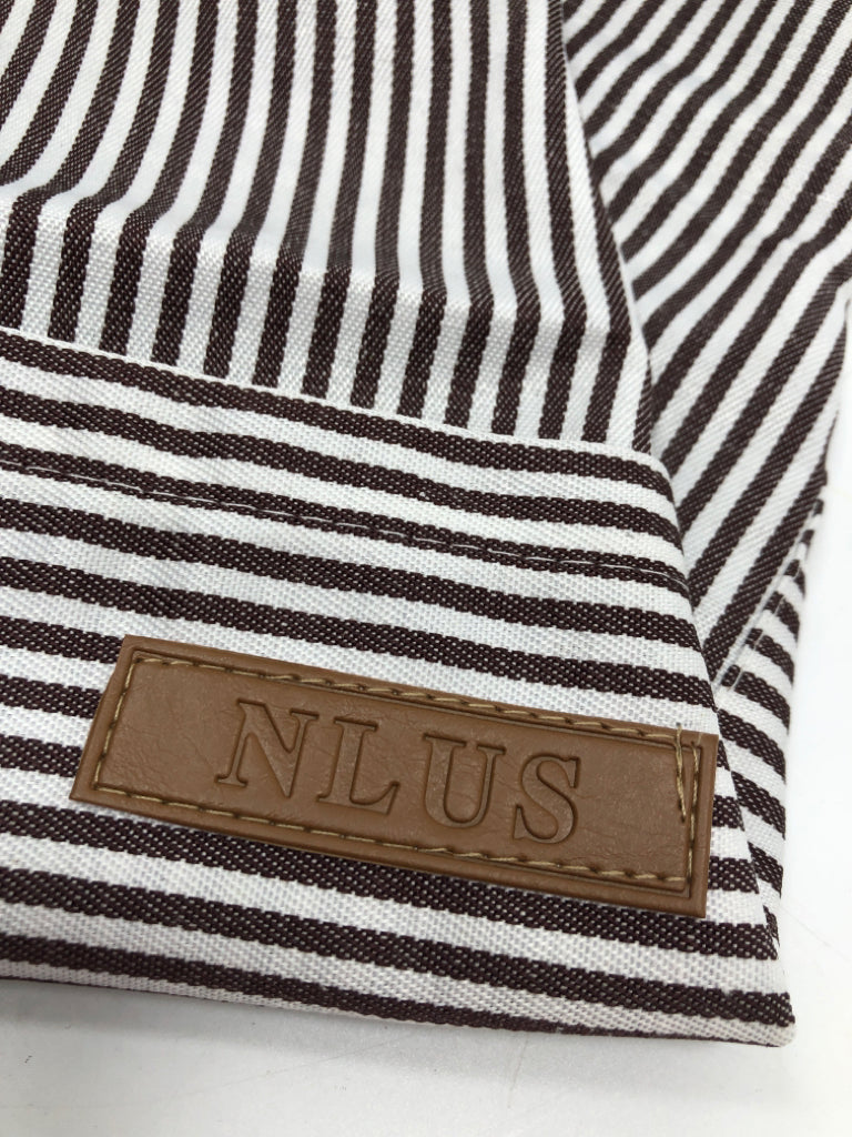 BROWN AND WHITE STRIPE APRON.