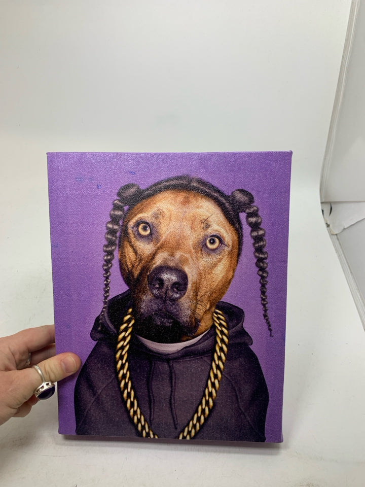 CANVAS W/ DOG DRESSED AS SNOOP DOG.