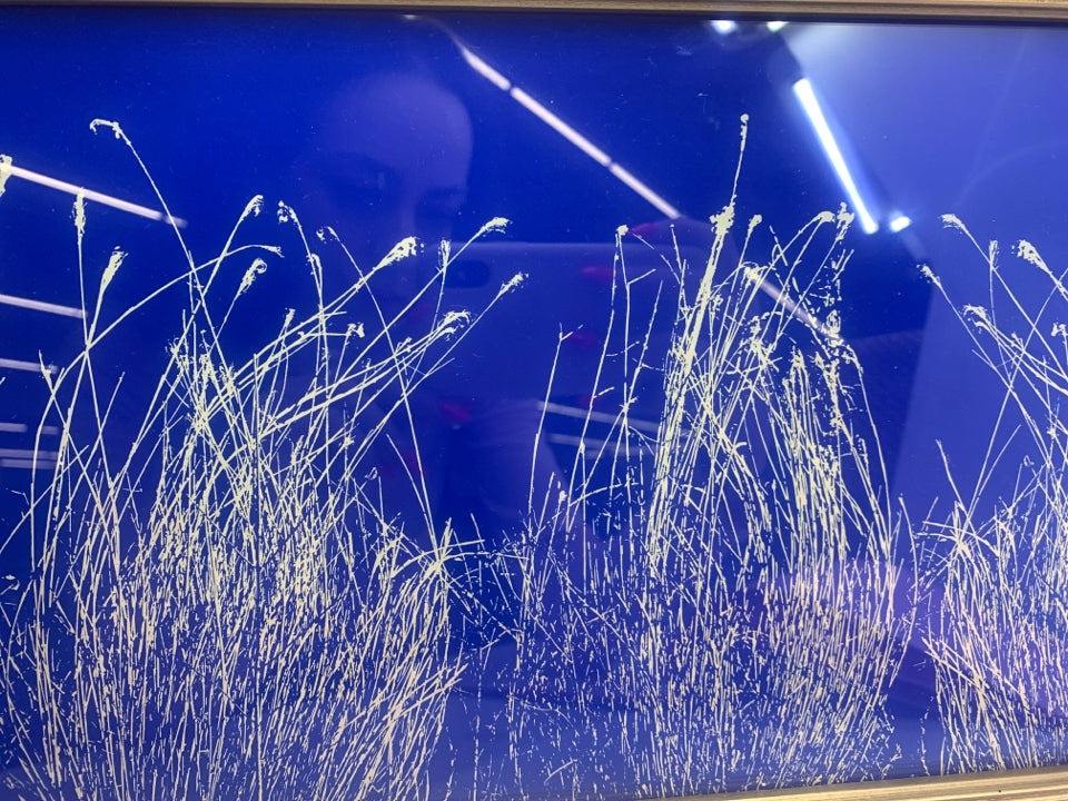 BLUE AND GOLD GRASS PATTERN WALL ART.