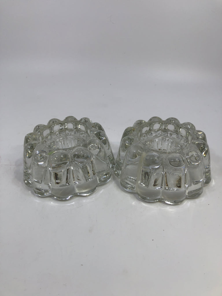 2 REVERSIBLE 3WAY RIBBED CRYSTAL CANDLE HOLDER.