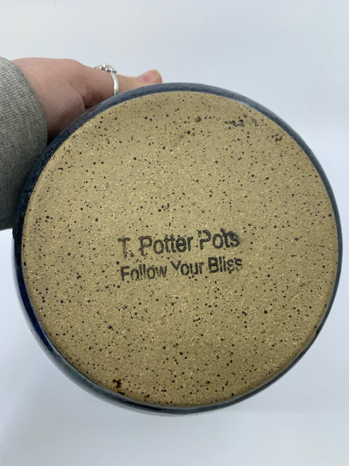 DARK BLUE POTTERY SERVING BOWL T POTTER POTS.