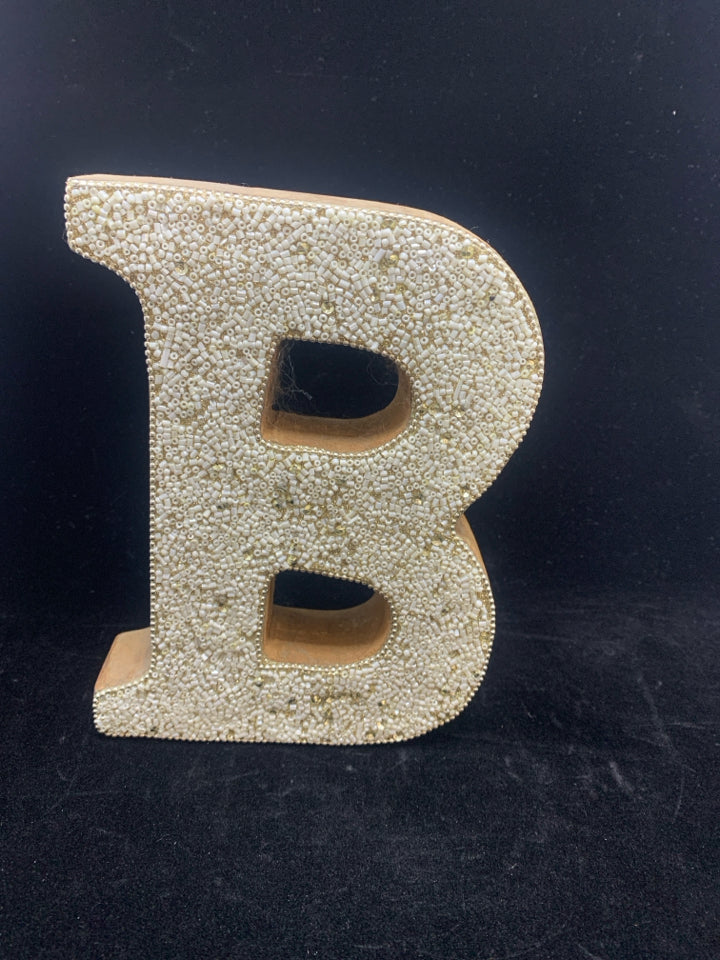 WOOD BEADED "B" SHELF DECOR.