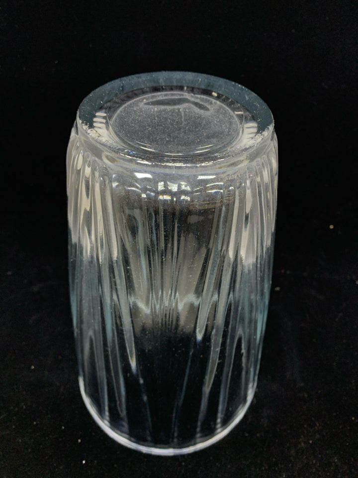 CLEAR RIBBED GLASS VASE.