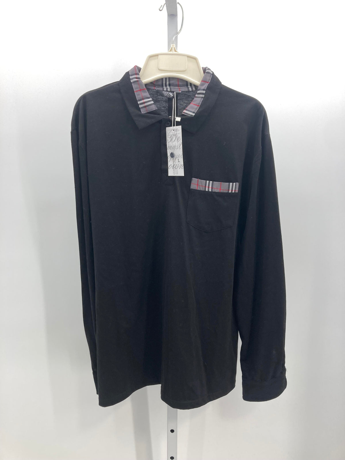 NEW PLAID TRIM KNIT SHIRT