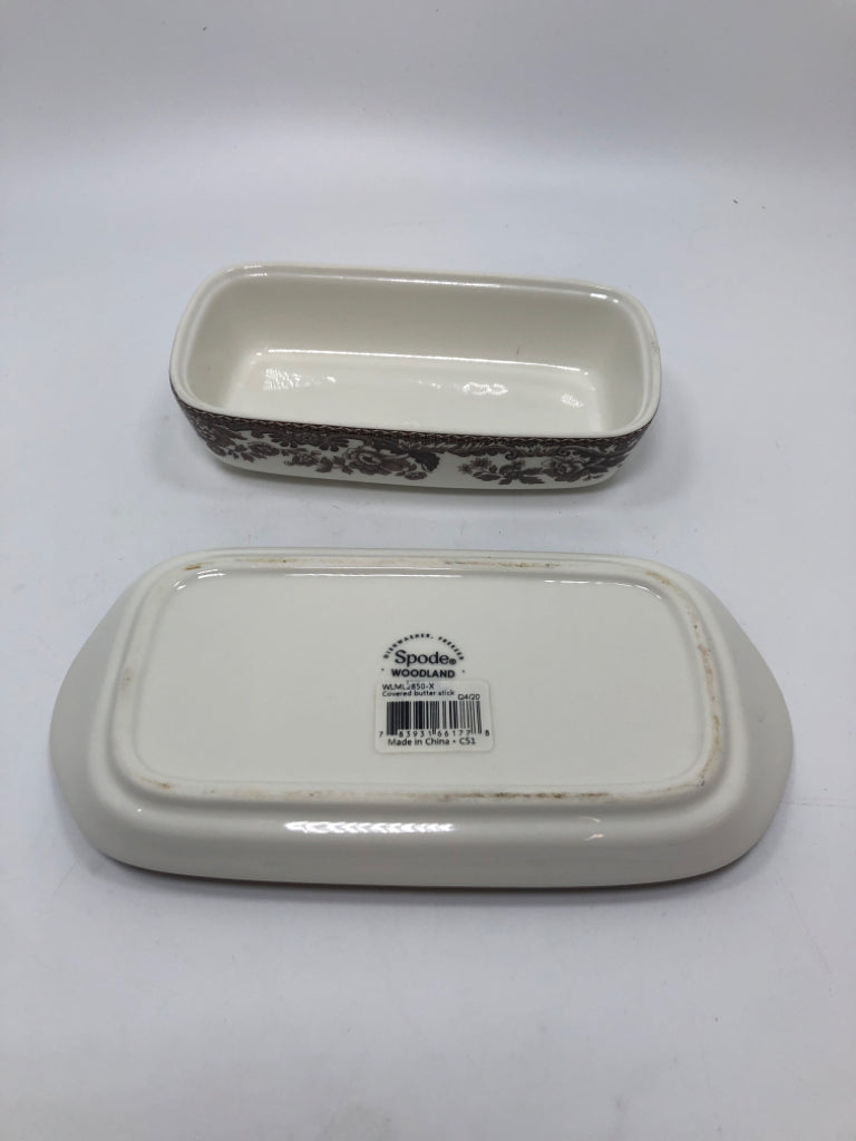 DUCK SPODE WOODLAND COVERED BUTTER DISH.