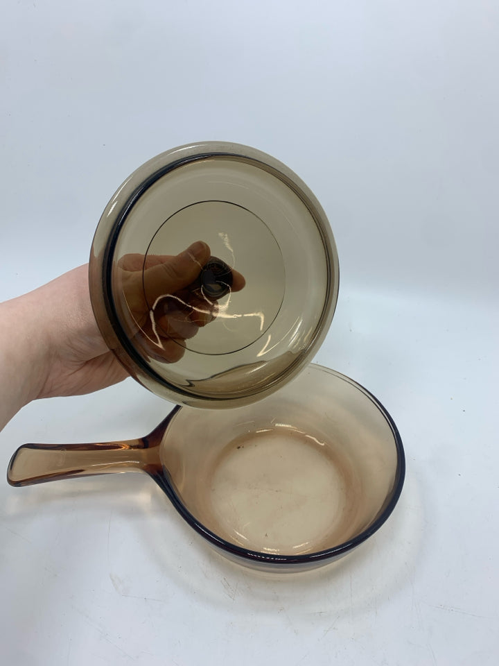 PYREX VISIONS SMOKED GLASS COVERED PAN.