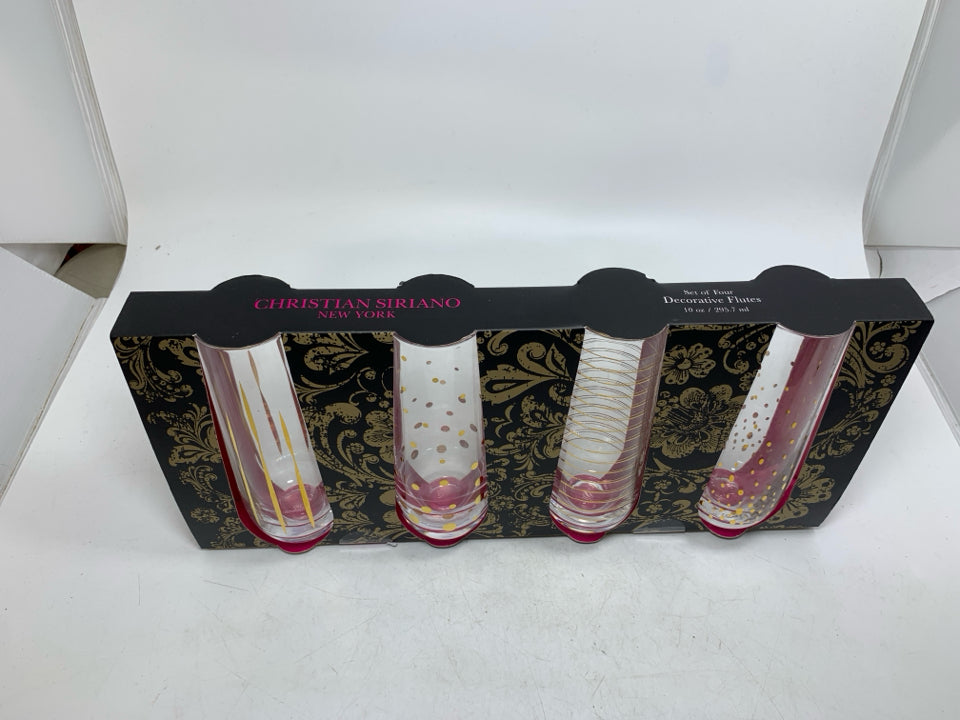 NIP 4 GOLD DETAIL CHAMPAGNE FLUTES CHRISTIAN SIRIANO .