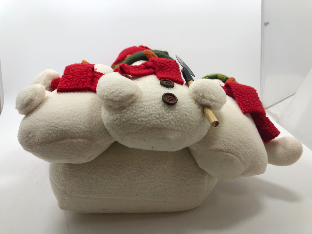 SNOWMAN IN RED SWEATER W/THREE SMALLER SNOWMAN.