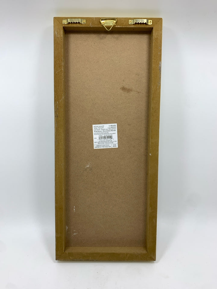 VERTICAL BRUSHED LANDSCAPE IN GOLD PAINTED FRAME.
