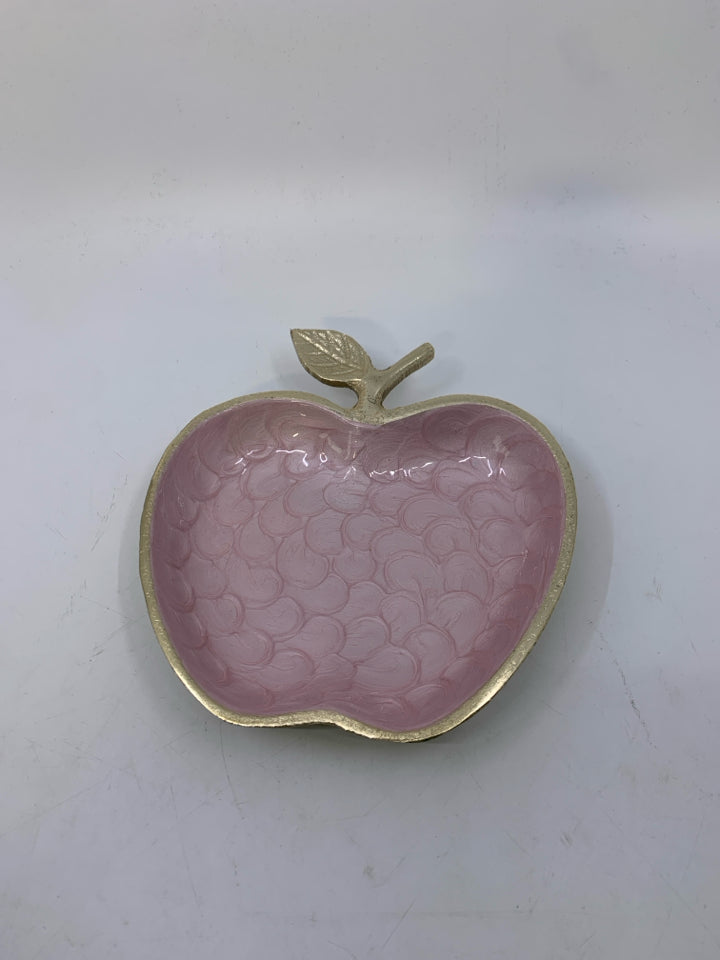 GOLD METAL APPLE SHAPED CATCH ALL W/ GLAZED PINK INSIDE.
