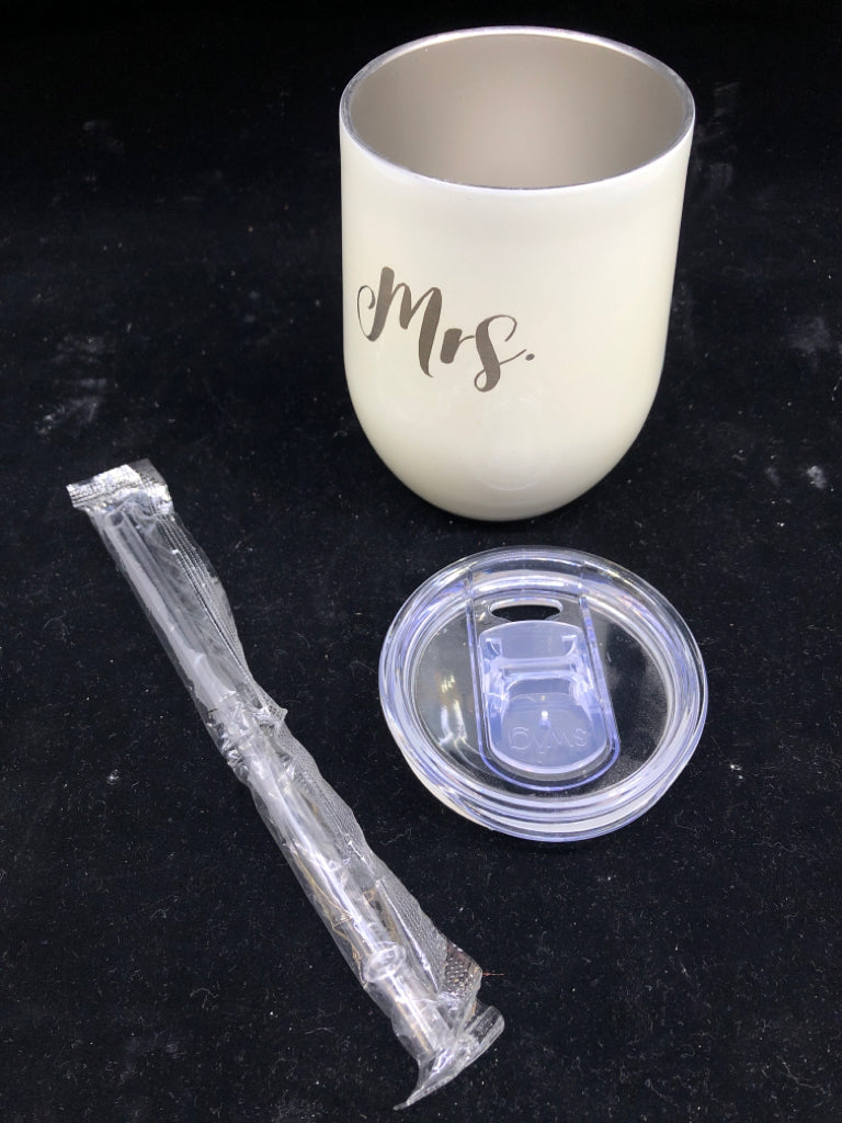 WHITE "MRS" WINE TUMBLER.