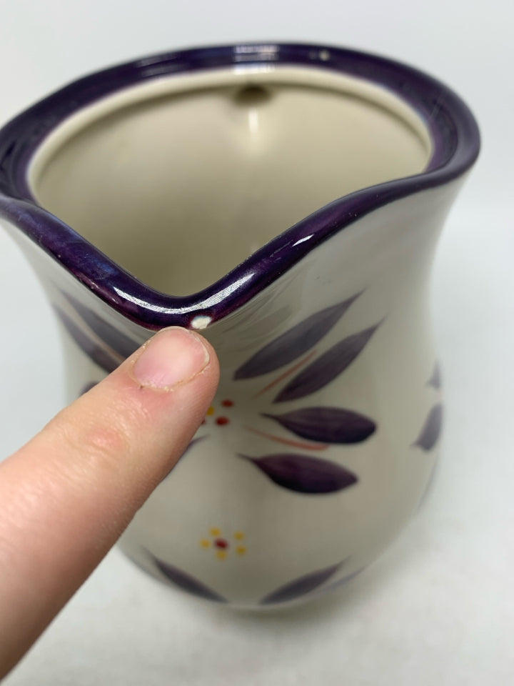 LARGE CERAMIC FLORAL PITCHER W/ LID.