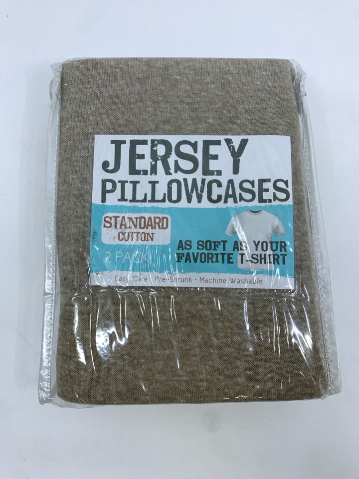 NIP 2PC BROWN JERSEY PILLOW CASE.