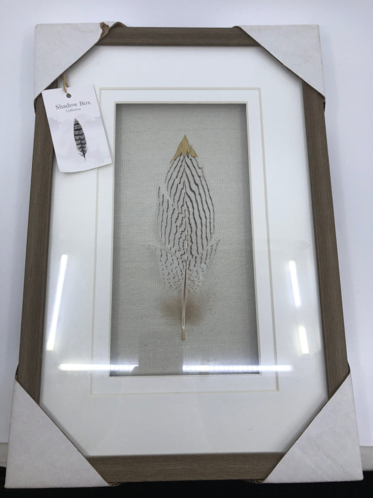 NIP FEATHER SHADOW BOX WALL ART.