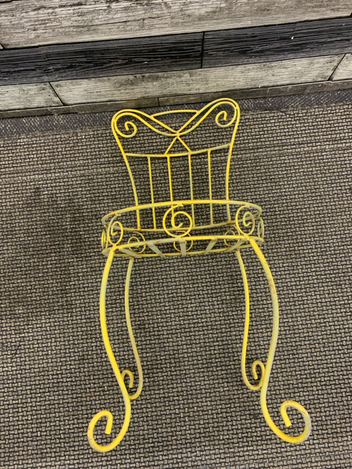 YELLOW METAL CHAIR PLANT STAND.