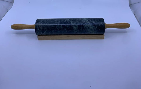 HEAVY BLACK MARBLE ROLLING PIN ON STAND.