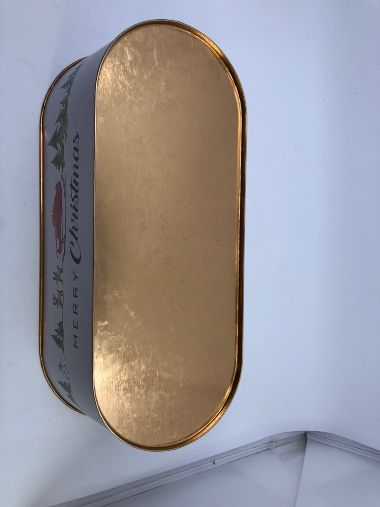OVAL WHITE METAL BIN "MERRY CHRISTMAS".