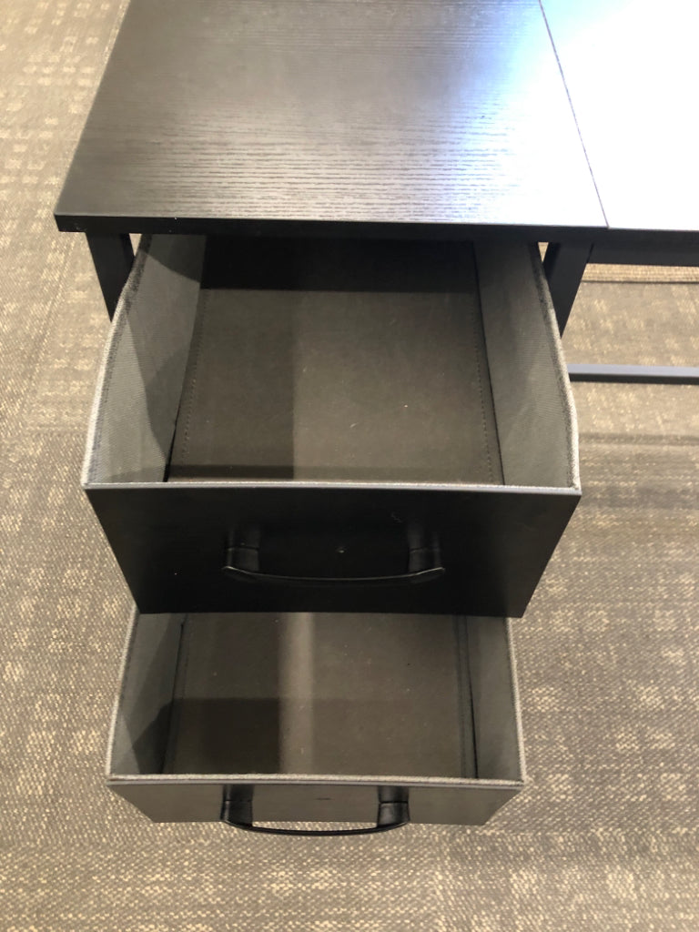BLACK DESK WITH 2 CLOTH DRAWERS.