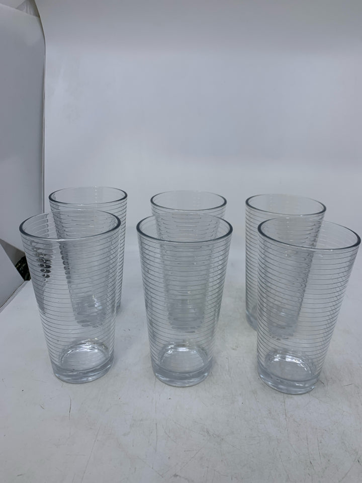 6 RIBBED GLASS WATER GLASSES.