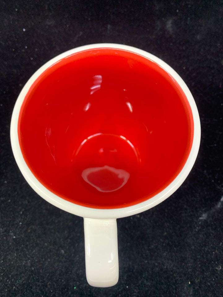 WHITE W/ RED CHEER COFFEE MUG-RAE DUNN-5"