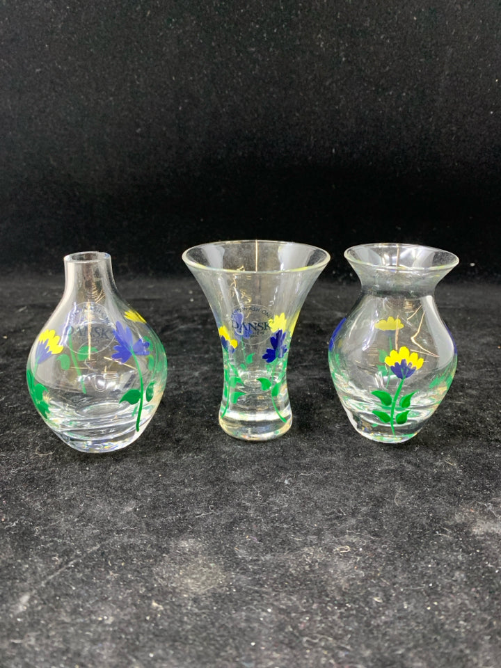 3 FLORAL DANSK BUD VASES.