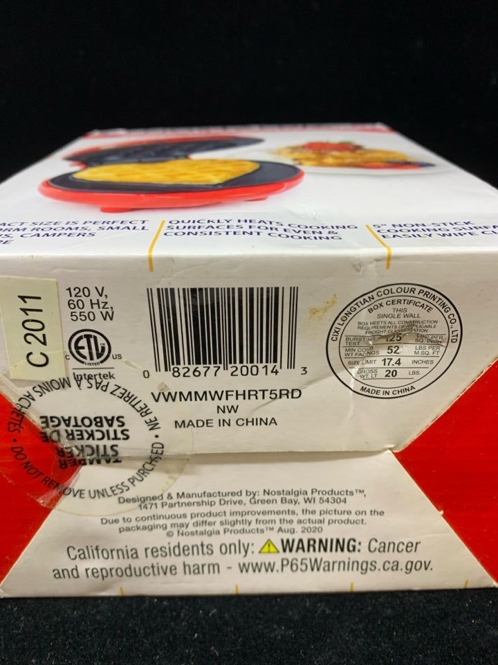 NIB HEART WAFFLE MAKER MYMINI NOSTALGIA.