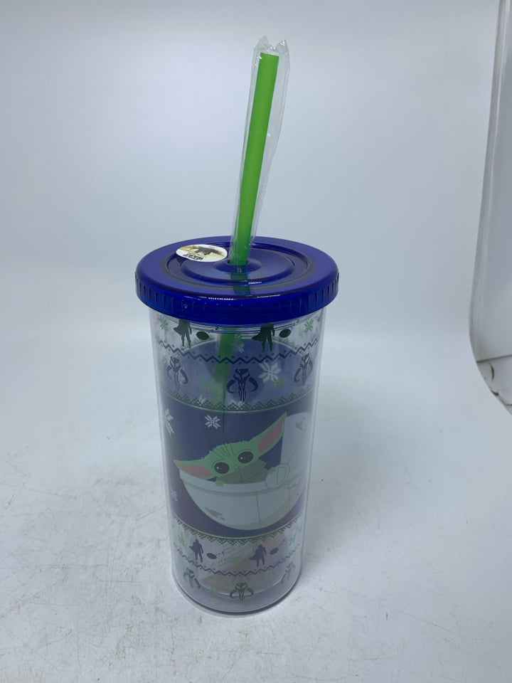 NEW NAVY BLUE BABY YODA PLASTIC TUMBLER CUP.