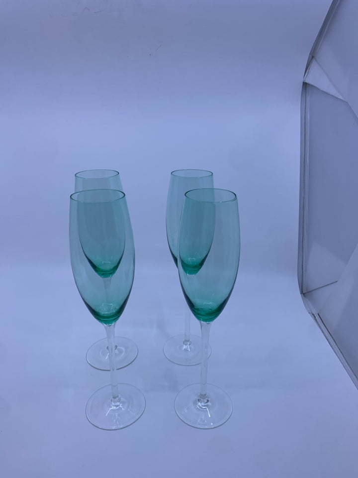 4 TINTED GREEN WINE GLASSES.